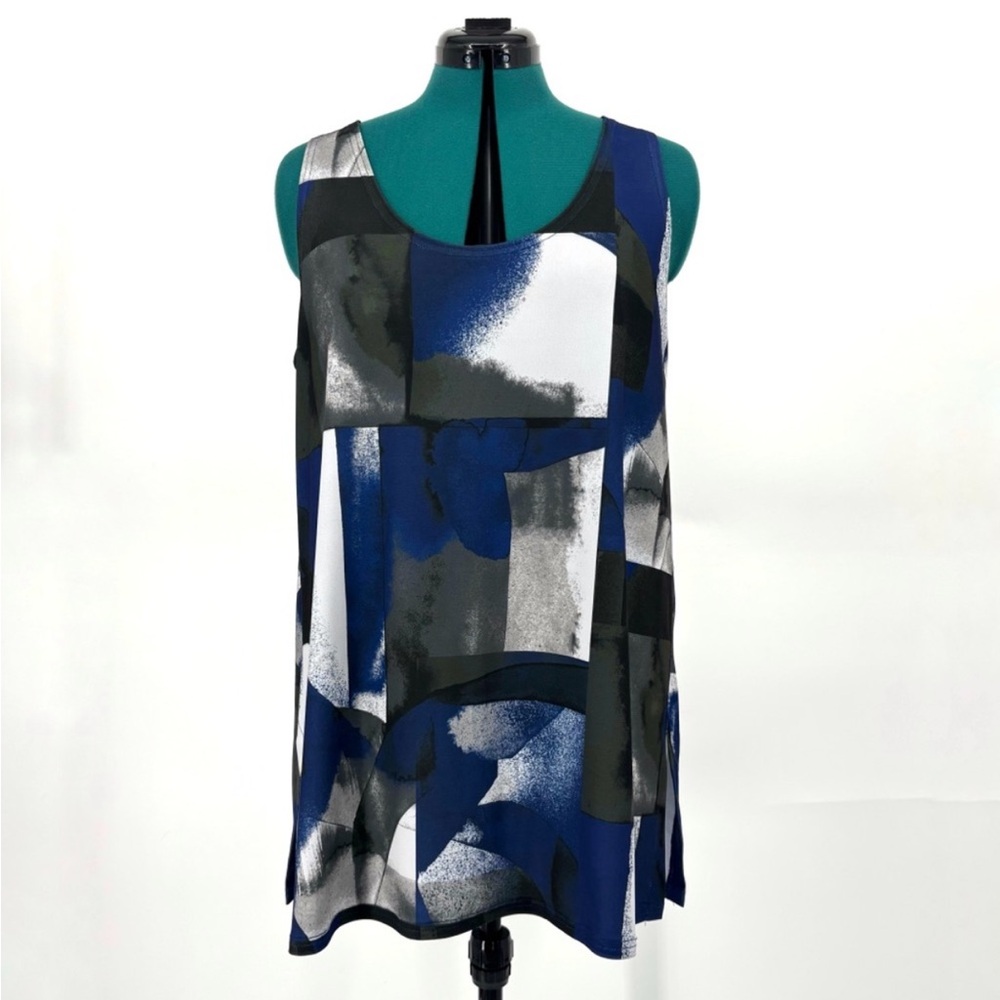 Sympli Blue, Black, and Grey Printed Go To Tank Relax Scoop Neck Tank Top, 16